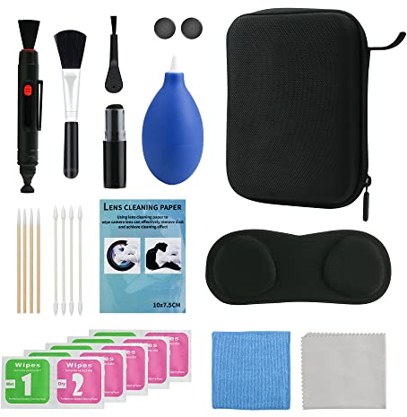 RHOTALL VR Headset Cleaning Kit 19-in-1 with Protector, Case, Carbon Pad Pen, Swabs for Meta/Oculus Quest 2, Various Tools for Xbox/Camera/Phone