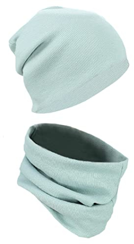 Alkato Unisex Beanie Mütze und Schal Set Uni, Farbe: Rippstoff Mineralgrün, Größe: Einheitsgröße