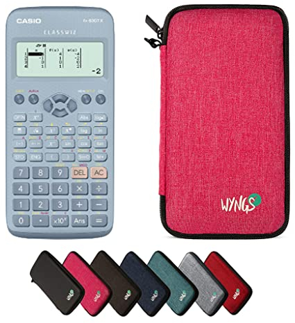Casio fx-83GT X Blau inkl. WYNGS Schutztasche Pink - Wissenschaftlicher Taschenrechner - Basic Set