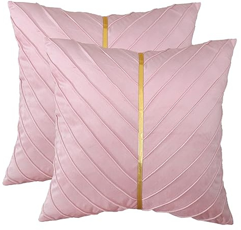 Tosleo Rosa Kissenbezüge geeignet 45x45 cm 2 Stück, Dekorative Couch Luxus Moderne Kissenbezüge für Wohnzimmer Schlafzimmer Sofa Kissen Bett mit Gold Leder | Weiche, solide Kissenbezüge, moderne Luxus-Heimdekoration, Valentinstagsdekoration, versteckter Reißverschluss