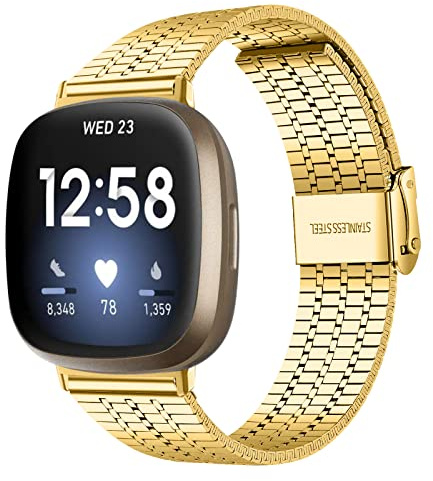Gimuk Kompatibel mit Fitbit Versa 4/Fitbit Versa 3 Armband für Damen Herren, Metall Edelstahl Versa 4 Armband Ersatz Uhr Handschlaufe Band Zubehör Armband für Fitbit Versa 4/Sense 2/Sense