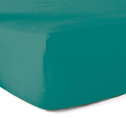 Sábana Bajera 100% algodón, 57 Hilos, Color Verde Turquesa – 160 x 200 cm – Gorro de 30 cm