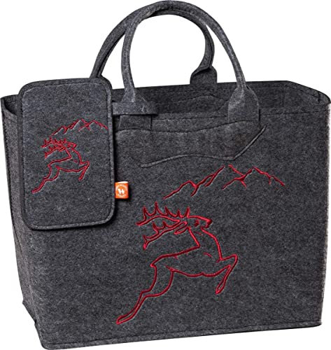 Steinnacher Filz Trachtentasche 3553/55/35BG mit Handytasche H38x20x30cm gestickter Hirsch Rot