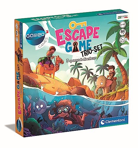 Clementoni Galileo Escape Games Trio-Set - 3 Abenteuer in der Wildnis, Gesellschaftspiel zum Rätseln mit Hinweiskarten, Familienspiel ab 8 Jahren, 59353