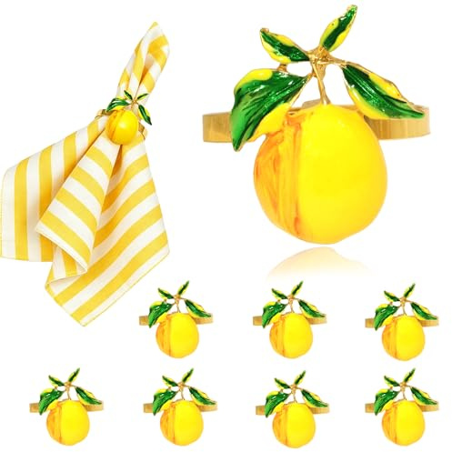 Davifina Juego de 8 servilleteros de limón, soporte con hebilla para servilletas de frutas amarillas para Navidad, día de Acción de Gracias, boda, fiesta de cumpleaños, decoración de mesa de comedor