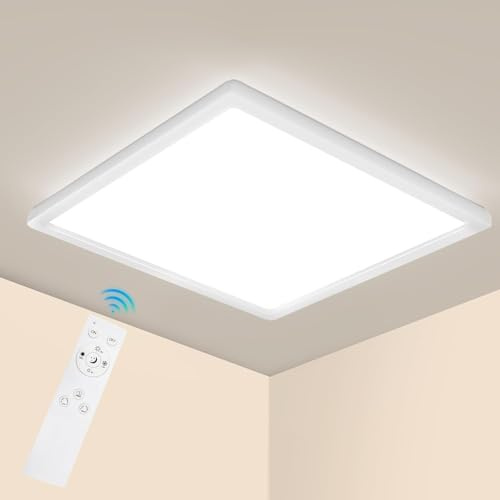 Epicflare Deckenlampe LED, LED Deckenleuchte Panel 42x42cm mit Fernbedienung, 22W Küchenlampe 2700K-6500K Deckenleuchten Badezimmer Lampe Warmweiß Kaltweiß für Büro Werkstatt Wohnzimmer (42CM)