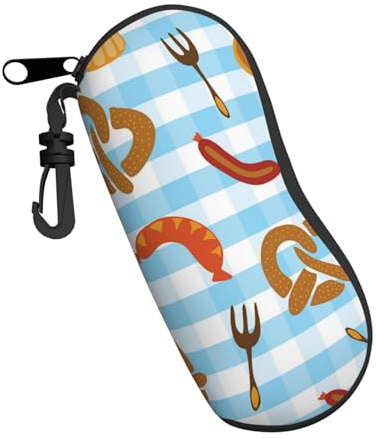 Étui souple pour lunettes de soleil avec mousqueton, bretzels, bière, saucisse, fourchette portable, fermeture éclair, boîte à lunettes de sécurité, étui à lunettes pour homme et femme, Noir , taille