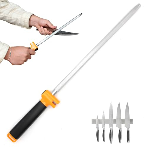 FISHTEC - Fusil d'Aiguisage Barre pour Couteaux de Cuisine Aiguiseur avec Manche Antidérapant Longue Tige en Acier Robuste Efficace Aiguisage Professionnel Chef Cuisinier