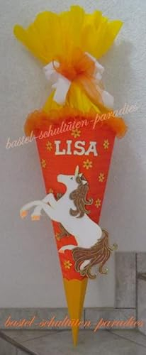 Schultüten Bastelset Pferd/Einhorn mit Schleifenbandrüsche orange-gelb