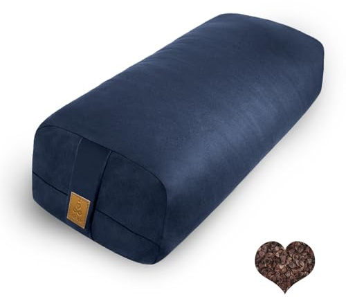 FelizMax Organic Buckwheat Bolster (24X10.5X5.5 in) Yoga Bolster Supportive Yoga Cushion for Restorative Yoga Accessories Rectangular Meditation Pillow 100% Cotton Cover Yoga Pillow (Navy Blue)
