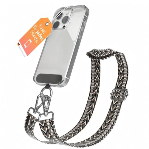EAZY CASE - Universell mobilkedja kompatibel med alla mobiltelefoner Kedjan kan kombineras med fodral Mobilsladd med karbinhake Mobilrem att hänga runt halsen Färgglad bohosladd iAntracit Svart Silver