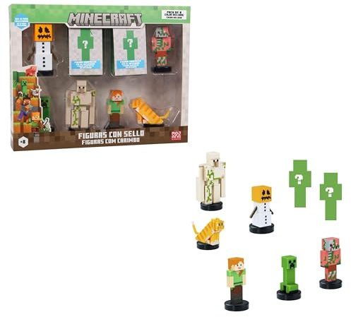 Bizak Minecraft Confezione da 8 statuette da 5 cm, scatola Deluxe 2, 2 modelli di personaggi da collezione, licenza ufficiale per videogiochi di costruzione e Bricks, adulti Fan e ragazzi o ragazze