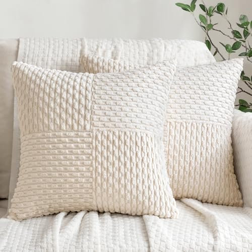 MIULEE 2er Set Kordsamt Kissenbezug Weihnachten Patchwork Dekokissen Boho Dekorative Sofakissen Modern Kissenhülle Sofa Zierkissen Couchkissen für Wohnzimmer Schlafzimmer 40x40 cm Beige