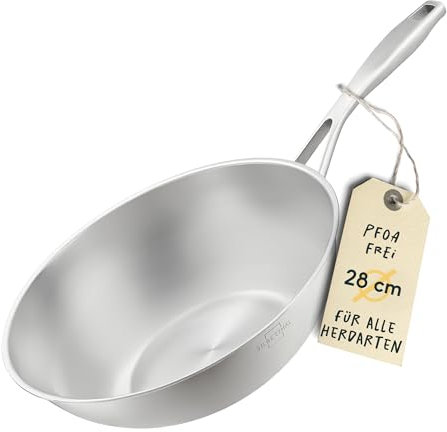 SILBERTHAL Wok acciaio inox 18/10 - Saltapasta 28 cm - Padella wok induzione - Pentola wok professionale