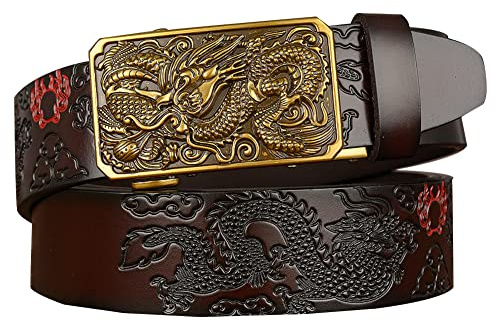 PYWJGZSX Gürtel, Wendegürtel Aus Elastischem Leder Für Herren, Casual Dragon Automatic Buckle Gürtel Mit Kratzfester Drehschnalle, Nachhaltig Verstellbarer Ratschengürtel/B/120Cm/47Inch