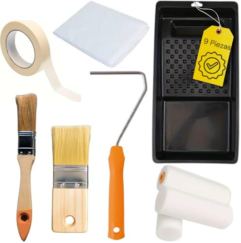 Kit pittura rullo pittura parete mobili soffitto con rulli in schiuma, nastro per carrozzeria, pennelli pittura, plastica protettiva secchio - kit vernice per smalti, vernici plastiche e decorative