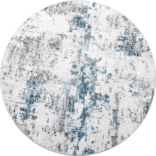 Carvapet Teppich Rund 150cm Weich und Flauschig Teppich Gegend Kreis rutschfest Waschbar Bedruckt Bodenteppich Wohnzimmer Schlafzimmer(Blau Gesprenkelt)