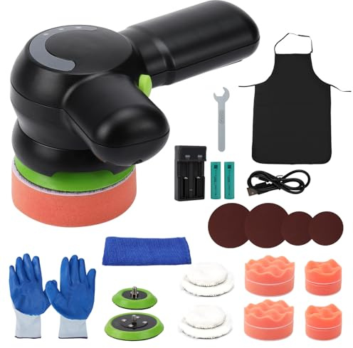 Roadtime Akku Poliermaschinen Set mit 19 PCS Aufsätzen und 2 * 2000mAh Akku, 75/100mm Auto Exzenter Poliermaschine mit 2400-4800RPM 3 Variable Geschwindigkeit für Autopflege Polieren Wachsen