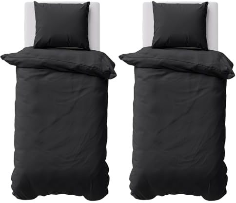 Visaggio 4 teilige Bettwäsche 135x200 cm + 80x80 cm Einfarbig Bettbezug Garnitur Set 100% Baumwolle Renforce Schwarz