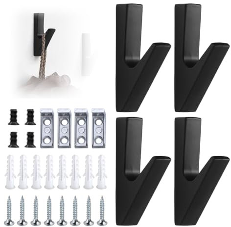 Bosmsaslad 4 Pcs Appendiabiti da Parete, Appendi Accappatoio Bagno, Impermeabili Porta Asciugamani Bagno, Gancio Doccia, Appendini Ganci Cucina, Ganci Termoarredo Bagno, Design Moderno, Nero