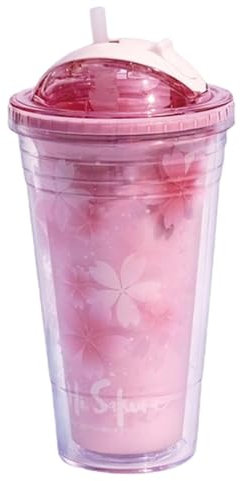 Xinhuju Grande bottiglia d'acqua, bottiglia d'acqua di ciliegio con cannuccia per correre - 16 oz bottiglia d'acqua a doppia parete con coperchio, bottiglia d'acqua perdite per il fitness