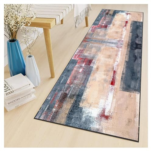 Alfombra de Corredor Abstracta Gris 60x200 cm - Antideslizante para Pasillo con Diseño Moderna | Alfombra Lavable de Pelo Corto | Ideal para Cocina, Comedor, Lavadero o Entrada | Decoración Hogar