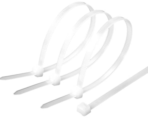 100 Pack Cable Ties 200mm x 4.6mm, 48lbs Tensile Strength Nylon Zip Ties, Self Locking Multipack for Gardening Office Workshop, Durable Wire Organizers, Black White (White)