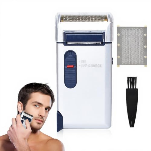 Rasoio Elettrico Uomo, Rasoio Elettrico Barba, Rasoios Elettricos Portatile, Travel Shaver per i Viaggi, per Tagliare i Capelli e la Barba, Senza Fili, Compatto e Portatile, Argento