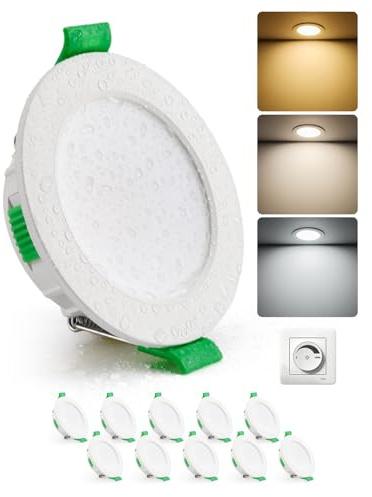 HOMEOW Faretti LED da Incasso per Cartongesso Dimmerabili 4W, Diametro Foro 55-68mm, 29mm Ultrasottili, IP44 Faretti Led Soffitto, Regolabile Calda 2700K, Neutro 4000K e Freddo 6000K, Set di 10