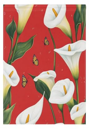 Drapeaux d'extérieur motif lys calla rouge pour jardin et bannières pour décoration de terrasse 71 x 101 cm double face