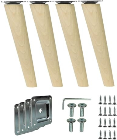WAMAK 4X Holz Schrank Beine - Massivholz Möbelfüße, konisch oder gerade, ideal als Möbelbeine für Schränke, Tische, Regale sowie Betten, Sofas – Stabilität und stilvolles Design (Schräg 20 cm)