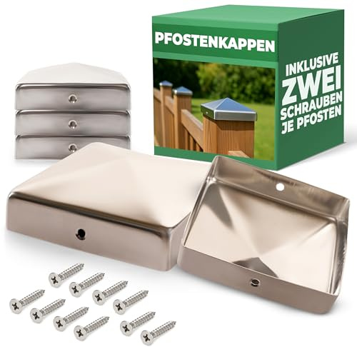 Novatool 5 Stück Edelstahl Pfostenkappen 71x71mm mit Schrauben, Pfostenabdeckung Pfostenkappe 7,1cm Holzpfosten Zaunpfosten Zaun Abdeckung Abdeckkappen Abdeckkappe Zaunkappe Zaunkappen Pfostenschuhe