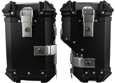 XFYESL Motorcycle Top Case 38L Universal Motorcycle Rear Top Box Side Luggage Case Storage Trunk Lock Travel Aluminum Alloy Tool Box motorcycle tail bag(35L Black (1 pair))