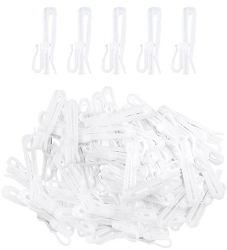 JDNFKG 100 Pezzi Ganci per Tende, Ganci in Plastica Bianca, Ganci Regolabili, Accessori per La Casa, Adatti per Tende per Porte, Tende per Doccia, Tende.