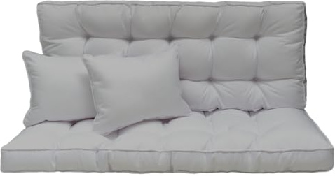 Cuscino per altalena da giardino 150x50x10 cm - Set 3 posti: cuscino seduta e schienale per altalena con tettoia – cuscini da esterno per panca da giardino, pallet europeo – Colore: Grigio [133]