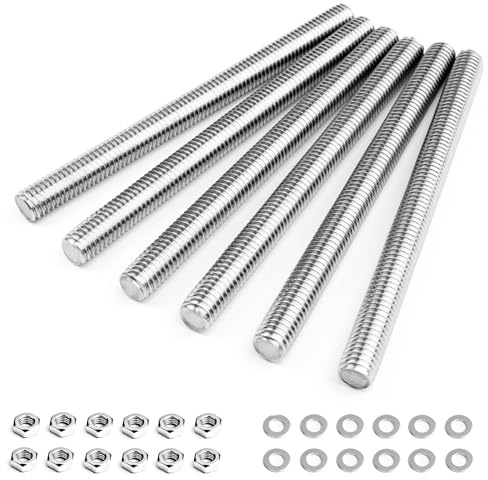 6pcs M8 x 100mm Fully Threaded Rod, 304 Stainless Steel Right Hand Threads Rods, with Nuts and Flat Washer,for Clamps, Hangers and U-Bolts (M8 x 100mm)