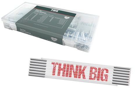 TOX Set mit Feder-Sortiment (200-tlg.) + THINK BIG 3m Zollstock, Zugfedern und Druckfedern in 20 Größen und Transportbox, Durchmesser 4,0-9,5 mm, Länge 10-79,5 mm + Meterstab, 094909157