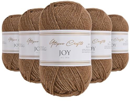 Utopia Crafts JOY DK stickning garn 5 x 50 g – 100% akryl (varm brungrått)