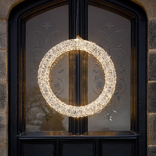 Lights4fun LED-Lichterkranz mit Silberdraht | mit 720 warmweißen LEDs | strombetrieben & mit Timer | Weihnachten Weihnachtsdeko | Türkranz Außen | Durchmesser 58 cm