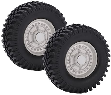 1.9in Beadlock Wheels and Tires Heavy Duty Aluminum Alloy Rim with Rugged Rubber Tires for Traxxas SCX10 1/10 RC Crawler Car 100mm Diameter 2PCS (Silver)