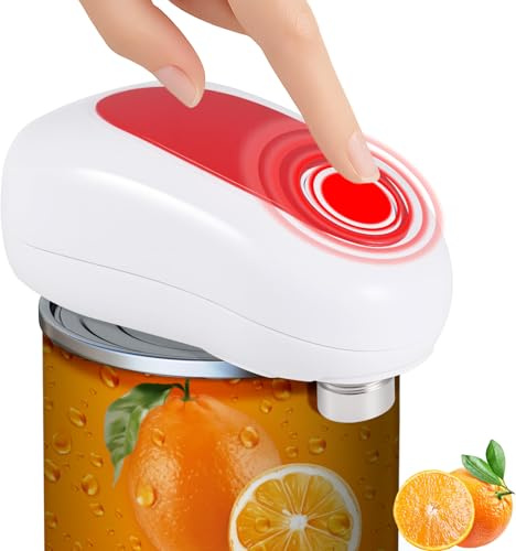 Abrelatas Eléctrico, Abrelatas Automático de un Solo Toque, Abridor de Latas Manos Libres, Tapa sin Bordes Afilados, Utensilios de Cocina para Mayores, Personas con Artritis y Chefs (Blanco)