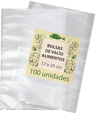 100 st vakuumpåsar för livsmedel för vakuumförpackare, 17 x 25 cm, präglat vakuumpåse, vakuumförpackningar, BPA-fria livsmedel, för alla typer av hushållsförpackningar
