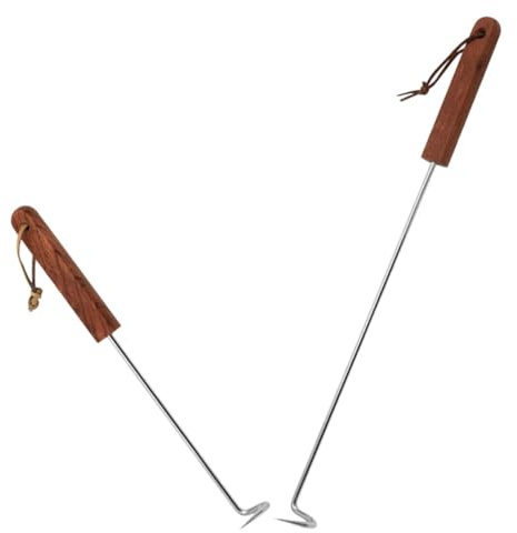 Mikikit 2 Piezas Gancho para Carne de Barbacoa de Acero Inoxidable Resistente con Mango de Madera de Práctico Volteador para Asar y Cocinar para Carnicerías y Talleres de Procesamiento
