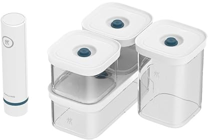 ZWILLING FRESH & SAVE CUBE La Mer Vakuum Starterset, Größe S/M, 5-tlg, inkl. Vakuumpumpe, Luftdichte & Vakuumierbare Aufbewahrung, Spülmaschinengeeignet, Transparent-La Mer