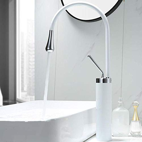Miscelatore lavabo Alto Rubinetto lavabo Alto in Ottone Caldo e Freddo da appoggio Rubinetto lavabo monoforo-Bianco