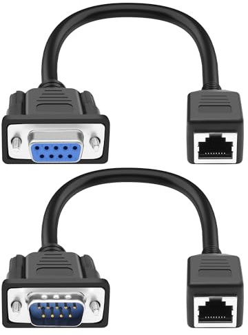 XMSJSIY DB9 RS232 to RJ45 Extender Serial Adapter DB9 9-Pin D-SUB Serial Port hembra & macho a RJ45 hembra Ethernet LAN Extend Adapter Compatible con cable de red CAT5/CAT5e/CAT6 - 1 par