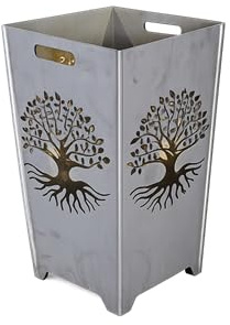 Premium Feuerkorb Lebensbaum – 37x37x75 cm | Massiver 3mm Qualitätsstahl, Komplett Verschweißt | Inkl. Aschewanne & Grillrost | Massive Feuersäule für Garten & Terrasse