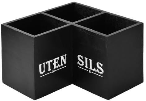 3 in 1 Organizador Cocina de Madera con 3 Compartimentos, 24x24x16cm, Soporte Utensilios Cocina, Escurridor Cubiertos Antideslizante para Encimera, Bote Utensilios 30-40, Almacenamiento Decoración