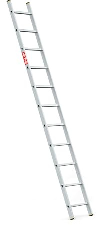 BAULICH - Professionell Enkel Aluminiumstege, 11 Steg, för Renoverings-, Service- och Tekniska Arbeten, Räfflade Steg, Halkskyddade Fötter, Krok, upp till 150 kg, 4,5 kg, Silver