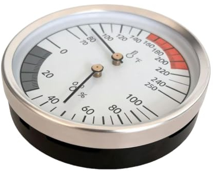 Sauna Temperature Humidity Gauge, Aluminum Wall Mount Meter, Batteryless Analog Display, 70-250°F 21-121°C, Room Climate Reader Sauna Humidity Gauge Analog Climate Meter Wall Mount Room